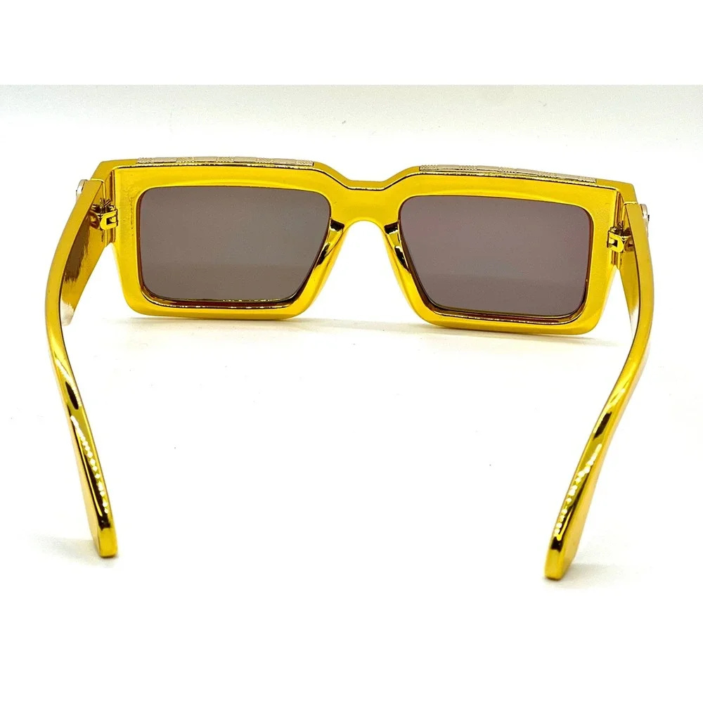 Gold Yellow Mirror Sunglasses Square Frame Beach Outdoor Reflective Lens Luxury‎